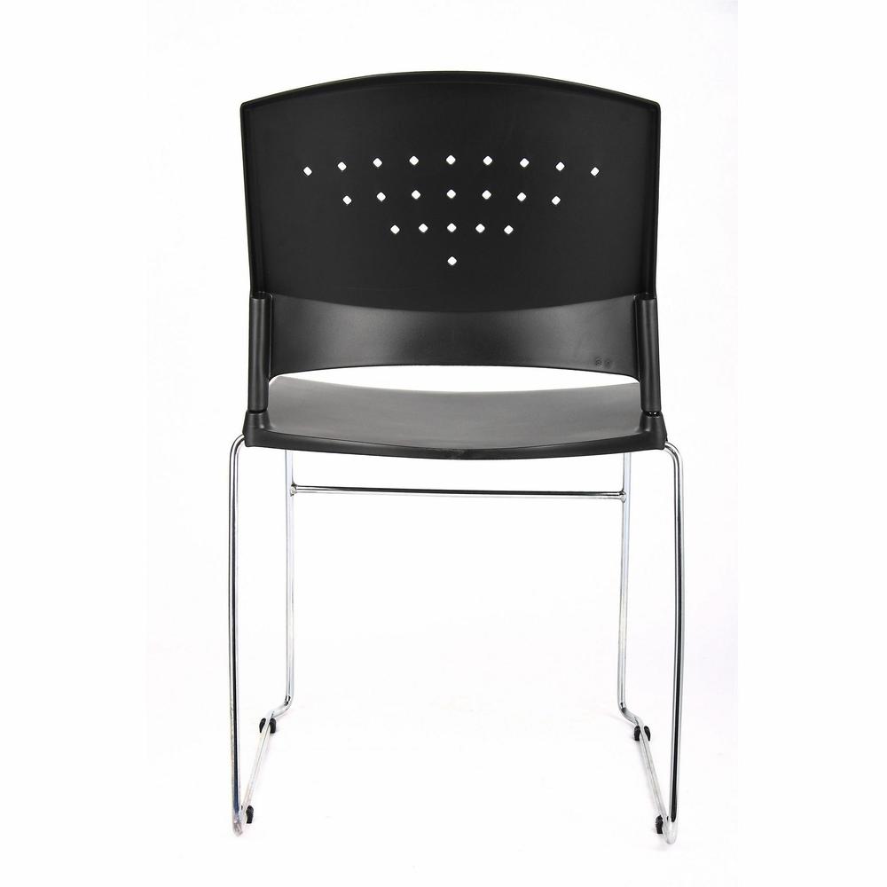 Boss Black Stack Chair With Chrome Frame, 1Pc Pack - Black Polypropylene Seat - Black Polypropylene Back - Chrome Frame - Sled Base - 1 Each. Picture 5