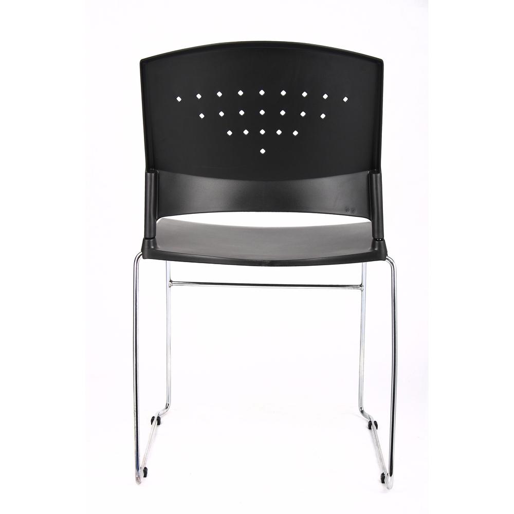 Boss Black Stack Chair With Chrome Frame 4 Pcs Pack - Black Polypropylene Seat - Black Polypropylene Back - Chrome Frame - Sled Base - 4 Pack. Picture 5
