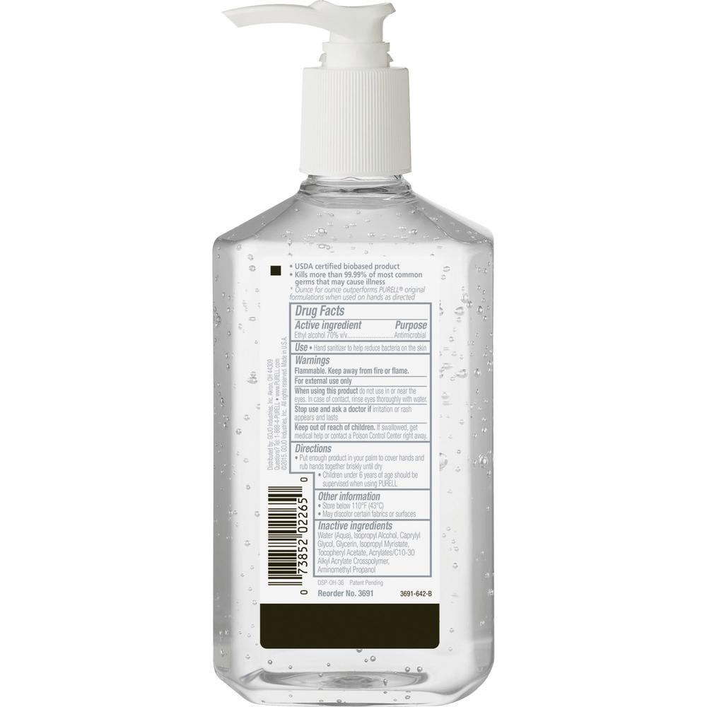 PURELL&reg; Hand Sanitizer Gel - Fragrance-free Scent - 12 fl oz (354.9 mL) - Pump Bottle Dispenser - Kill Germs - Clear - 12 / Carton. Picture 4