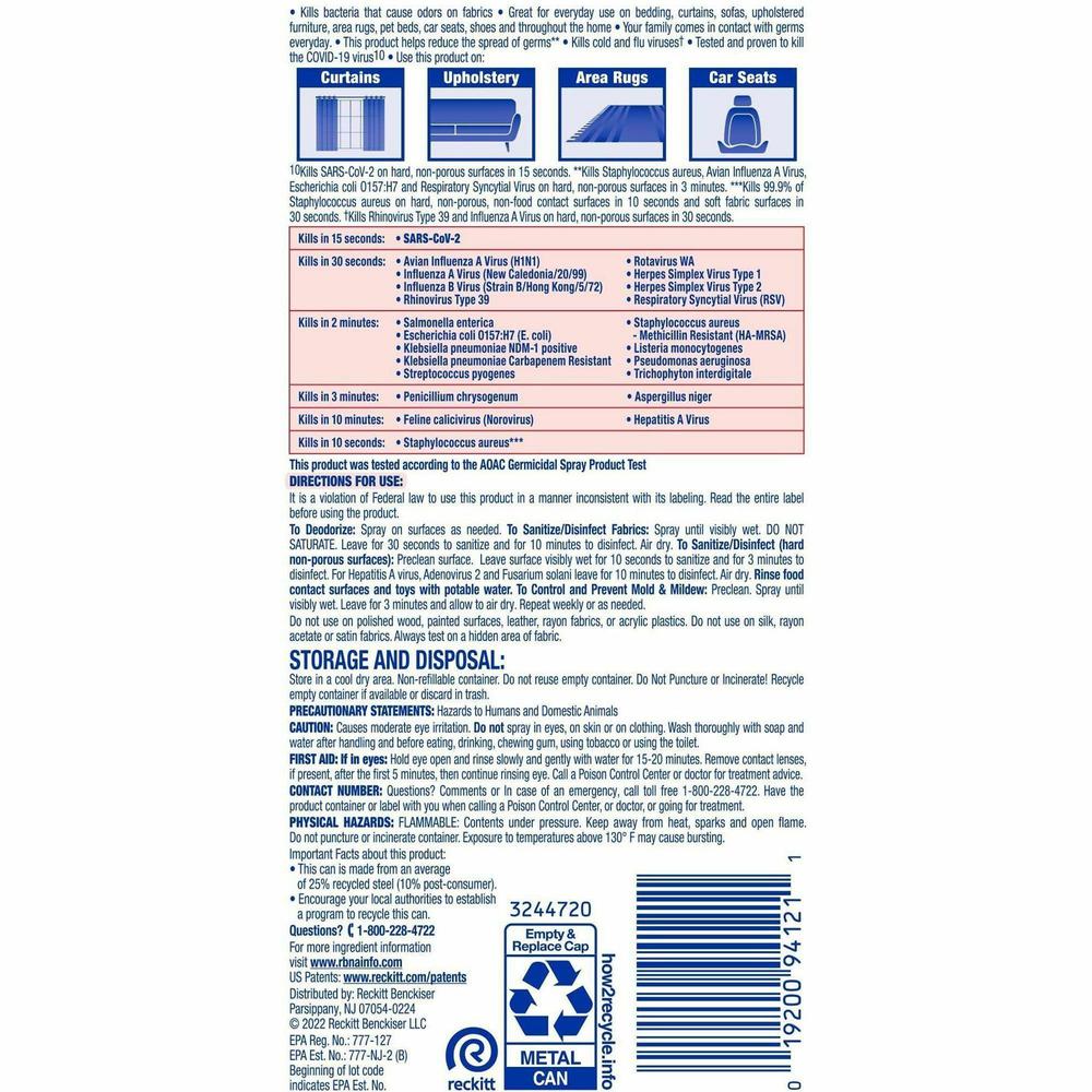 Lysol Fabric Disinfectant Spray - 15 fl oz (0.5 quart) - Lavender Fields Scent - 12 / Carton - Soft, Deodorize - Clear. Picture 6