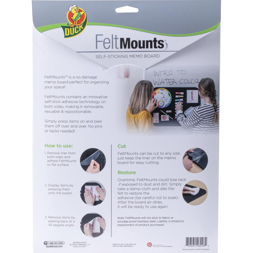 Duck Brand Felt Mounts Self-Sticking Memo Board - 23" Height x 18" Width - Black Surface - Damage Resistant, Dual Sided, Self-stick - 1 Each. Picture 2
