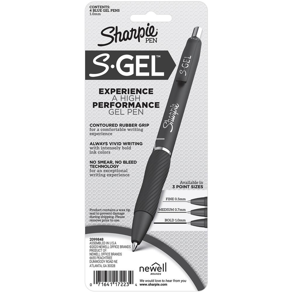 Sharpie S-Gel Pens - 1 mm Pen Point Size - Blue Gel-based Ink - Black Barrel - 4 / Pack. Picture 2