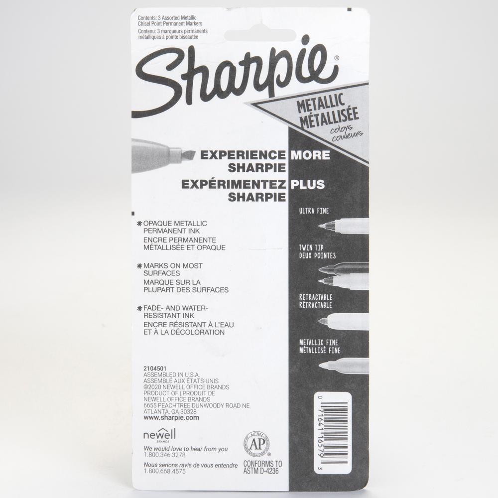 Sharpie Metallic Ink Chisel Tip Permanent Markers - Chisel Marker Point Style - Multi - 3 / Pack. Picture 3