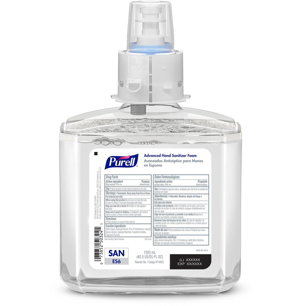 PURELL&reg; Advanced Hand Sanitizer Foam Refill - Clean Scent - 40.6 fl oz (1200 mL) - Touchless Dispenser - Kill Germs - Hospital, Hand, Healthcare, Skin - Moisturizing - Clear - Dye-free, Refillable. Picture 2