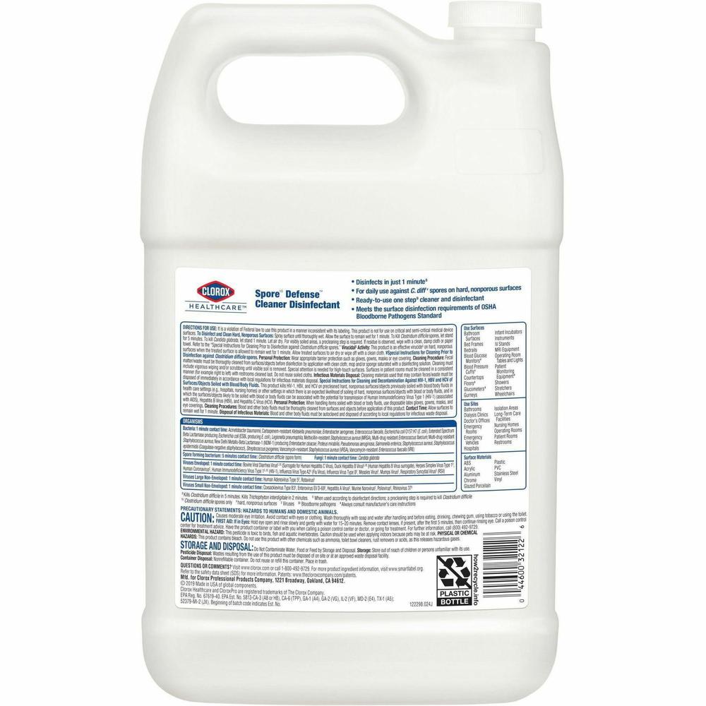 Clorox Spore Defense Disinfectant Cleaner - Ready-To-Use Liquid - 128 fl oz (4 quart) - Bottle - 1 Each - White. Picture 4