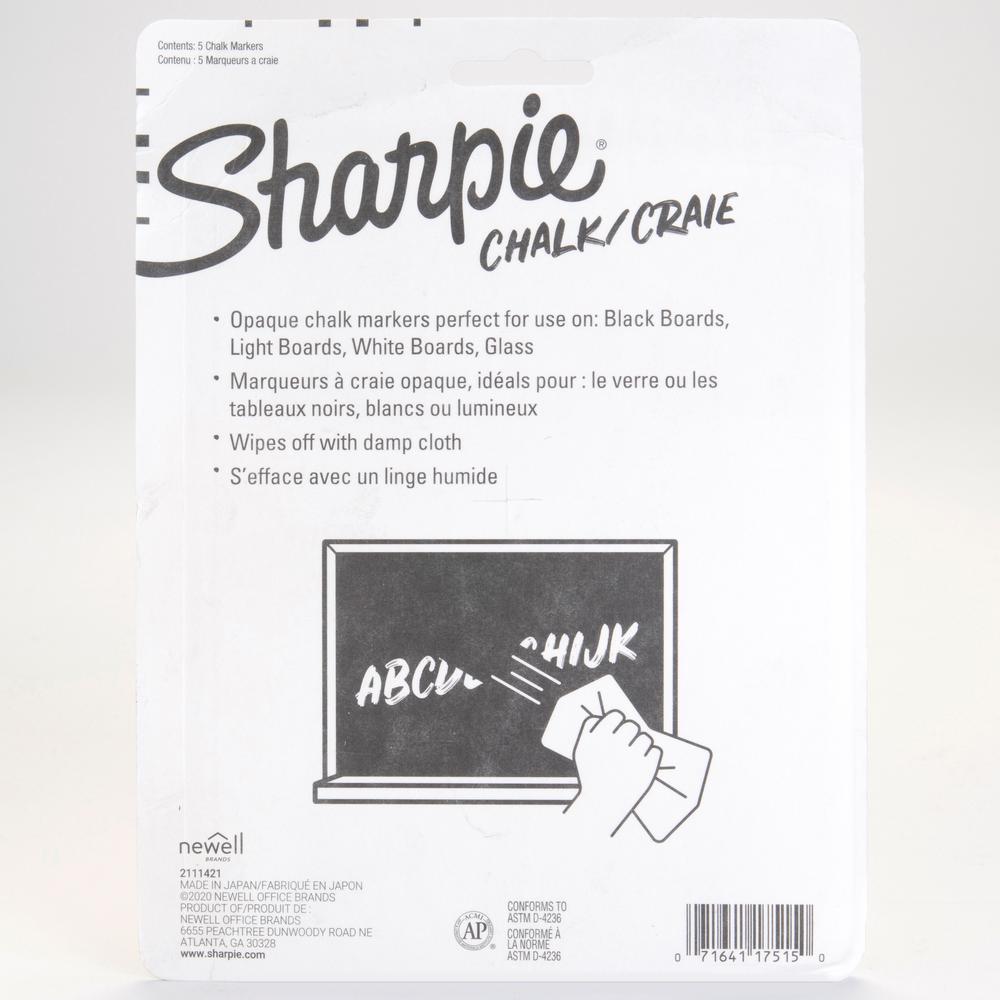 Sharpie Wet Erase Chalk Markers - Medium Marker Point - Blue, Yellow, White, Red, Green - 1 Pack. Picture 4