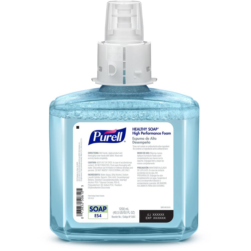 PURELL&reg; CRT HEALTHY SOAP&reg; ES4 High Performance Foam Refill - 40.6 fl oz (1200 mL) - Push-Style Dispenser - Dirt Remover, Kill Germs - Hand, Skin - Clear - Recycled - Dye-free - 2 / Carton. Picture 2