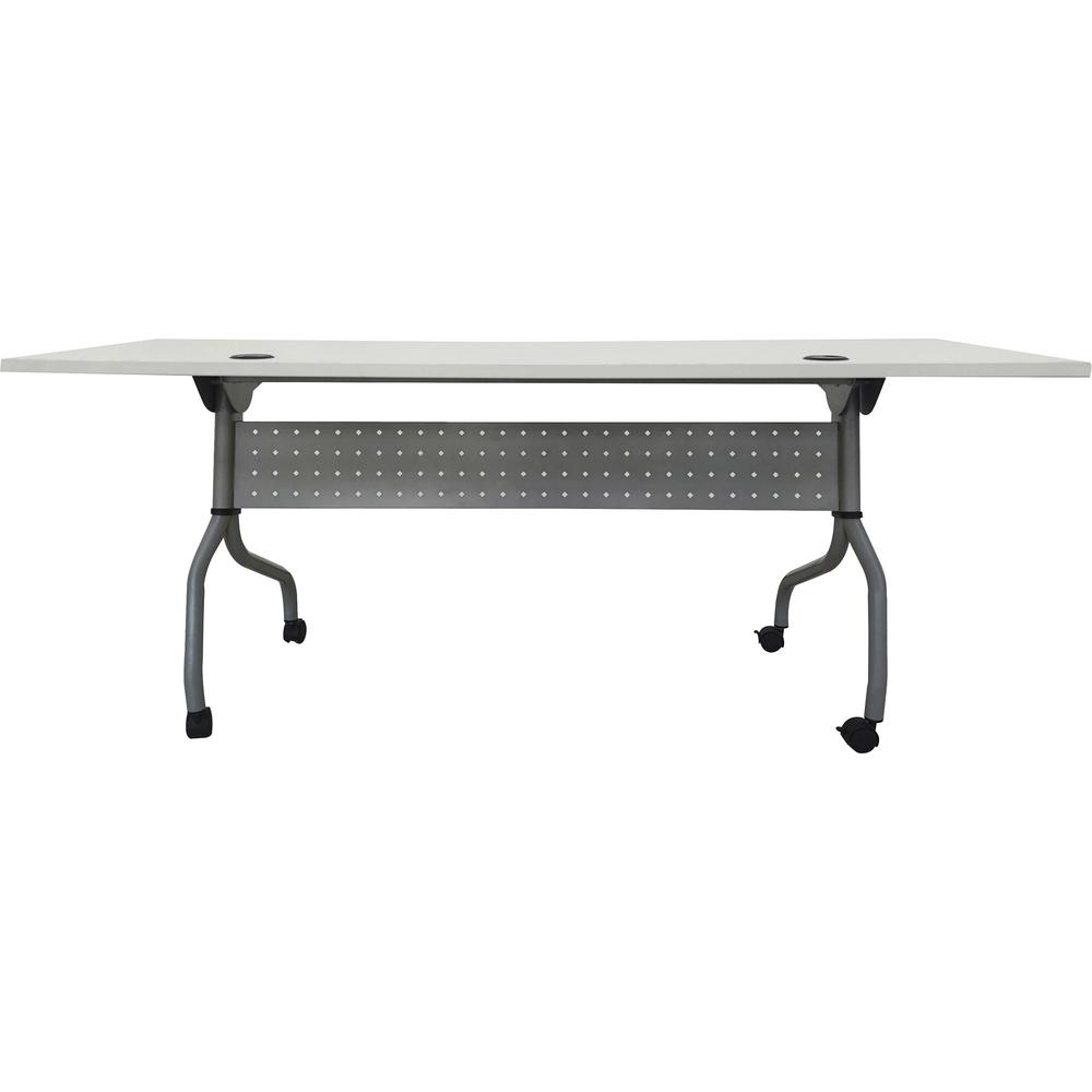 Lorell Flip Top Training Table - White Top - Silver Base - 4 Legs - 23.60" Table Top Length x 72" Table Top Width - 29.50" HeightAssembly Required - Melamine Top Material - 1 Each. Picture 6