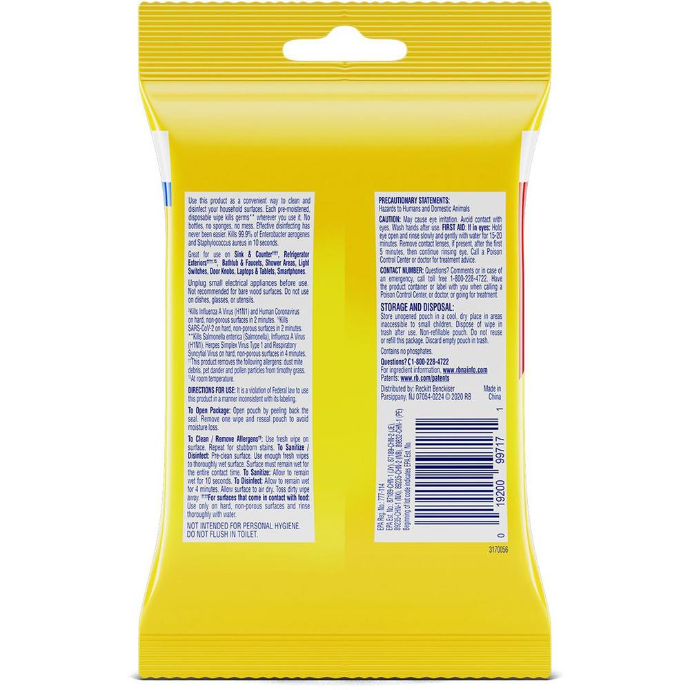 Lysol To Go Disinfecting Wipes in Flatpacks - Wipe - Lemon, Lime Blossom Scent - 15 / Pack - 48 / Carton - White. Picture 5