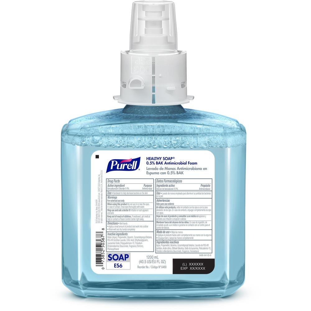 PURELL&reg; ES6 HEALTHY SOAP&trade; 0.5% BAK Antimicrobial Foam - Fragrance-free ScentFor - 40.6 fl oz (1200 mL) - Pump Bottle Dispenser - Soil Remover, Odor Remover, Kill Germs - Hand, Skin - Moistur. Picture 2