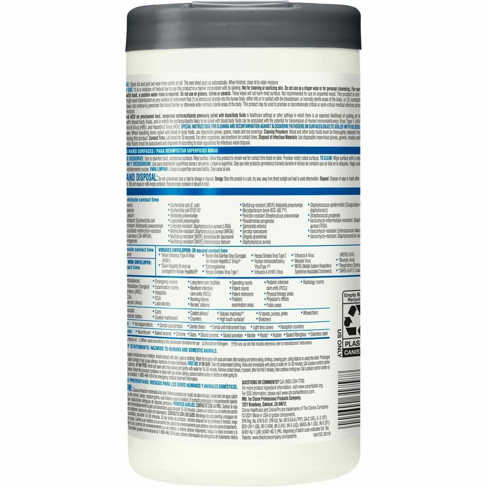 Clorox Healthcare VersaSure Disinfectant Wipes - Ready-To-Use 6.75" Width x 8" Length - 150 / Carton - 6 / Carton - White. Picture 8