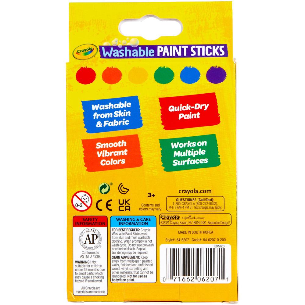 Crayola Washable Paint Sticks - 6 / Pack - Red, Orange, Yellow, Blue, Green, Purple. Picture 4