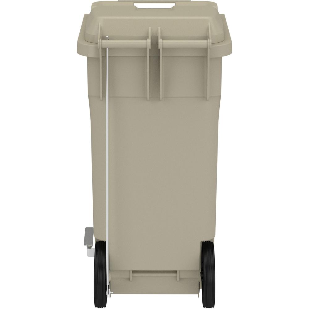 Safco 32 Gallon Plastic Step-On Receptacle - 32 gal Capacity - Foot Pedal, Lightweight, Easy to Clean, Handle, Wheels, Mobility - 37" Height x 21.3" Width x 20" Depth - Plastic - Tan - 1 Carton. Picture 5