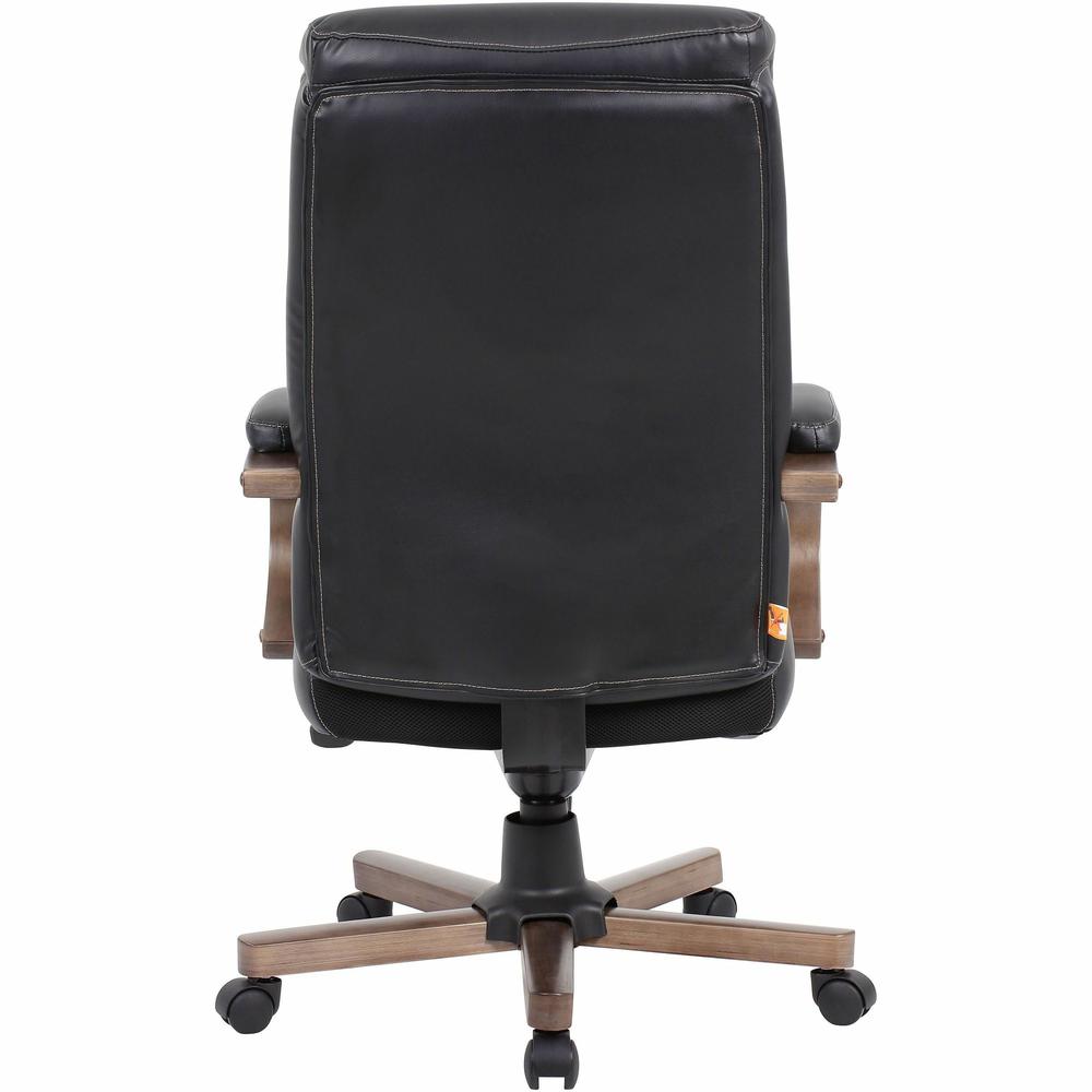 Lorell Wood Base Leather High-back Executive Chair - Black Leather Seat - Black Leather Back - High Back - Armrest - 1 Each. Picture 3