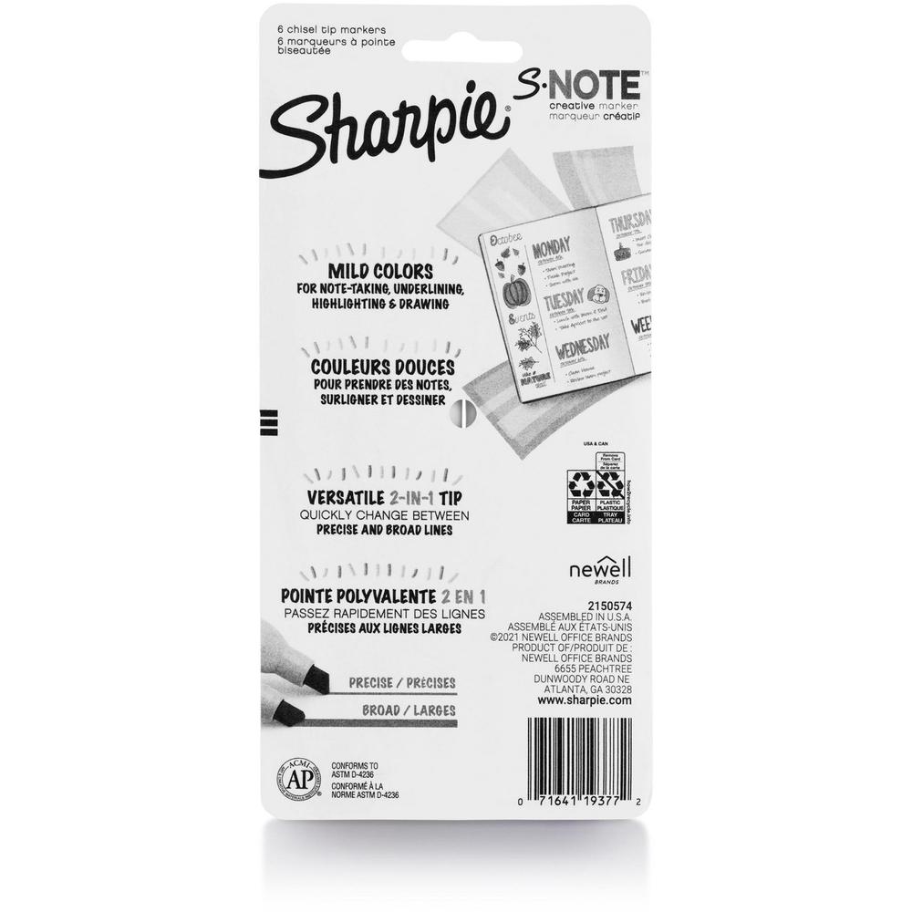 Sharpie S-Note Marker - Chisel Marker Point Style - Mild Assorted - 6 / Pack. Picture 2