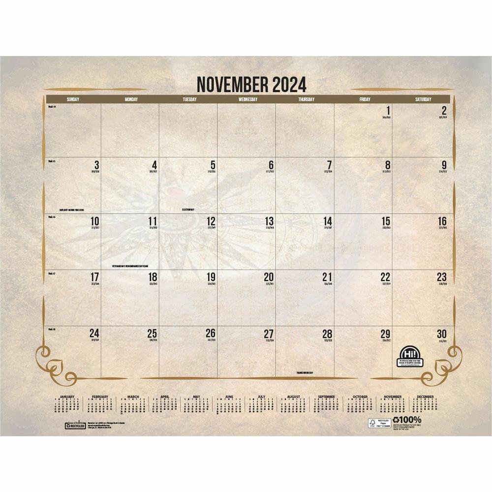 House of Doolittle Vintage Monthly Desk Pad Calendar - Julian Dates - Monthly - 12 Month - January - December - 1 Month Single Page Layout - 22" x 17" Sheet Size - Headband - Desk Pad - Brown - Leathe. Picture 9