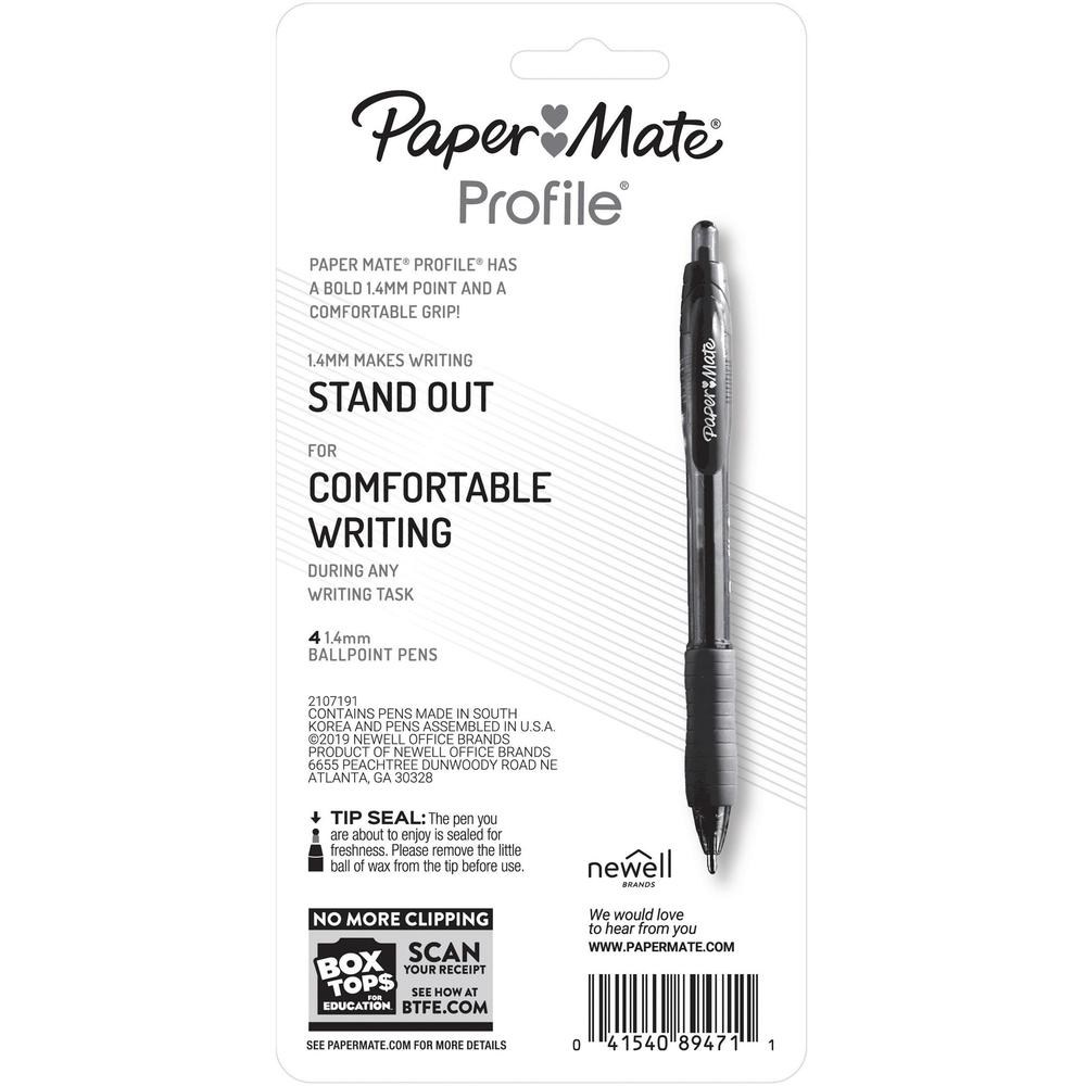 Paper Mate Profile Retractable Gel Pens - Medium Pen Point - 0.7 mm Pen Point Size - Retractable - Black Gel-based Ink - 4 / Pack. Picture 3