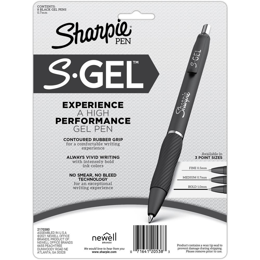 Sharpie S-Gel Pens - Medium Pen Point - 0.7 mm Pen Point Size - Black Gel-based Ink - Fashion Blue Metal Barrel - 8 / Pack. Picture 2