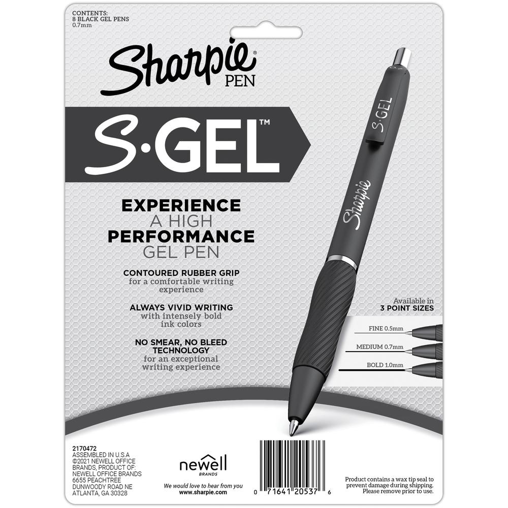 Sharpie S-Gel Pens - Medium Pen Point - 0.7 mm Pen Point Size - Black Gel-based Ink - White Metal Barrel - 8 / Pack. Picture 2