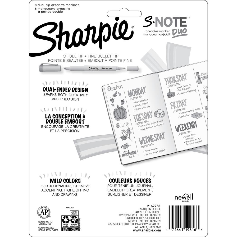 Sharpie S-Note Duo Dual-Tip Markers - Chisel, Bullet Marker Point Style - Assorted - 6 / Box. Picture 5