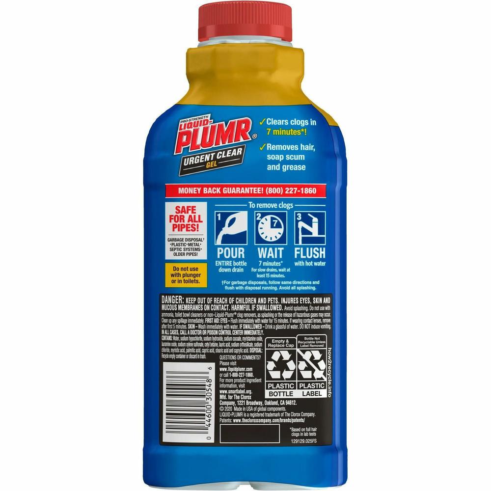 Liquid-Plumr Urgent Clear Pro-Strength Clog Remover - Gel - 17 fl oz (0.5 quart) - Bottle - 1 Each - Blue. Picture 3