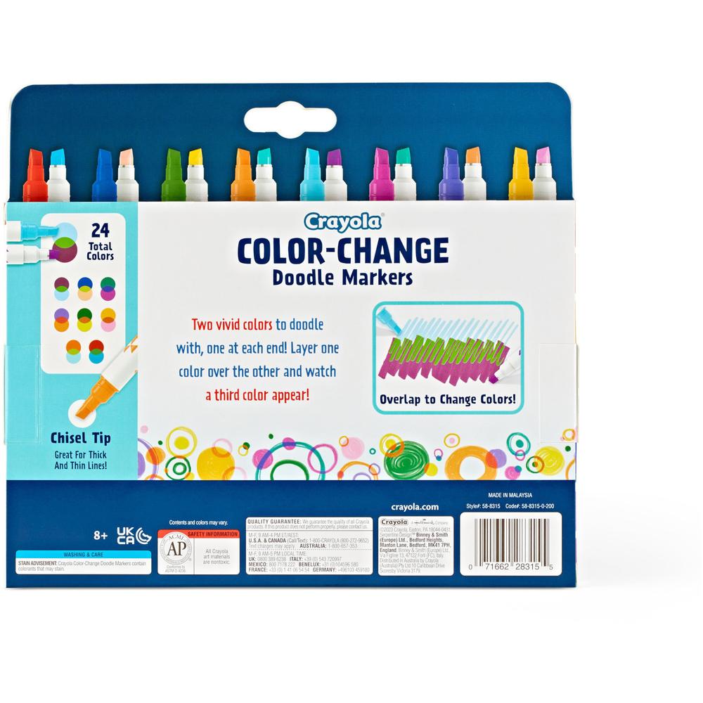 Crayola Color Change Doodle Markers - Chisel Marker Point Style - Multicolor - 8 / Pack. Picture 8