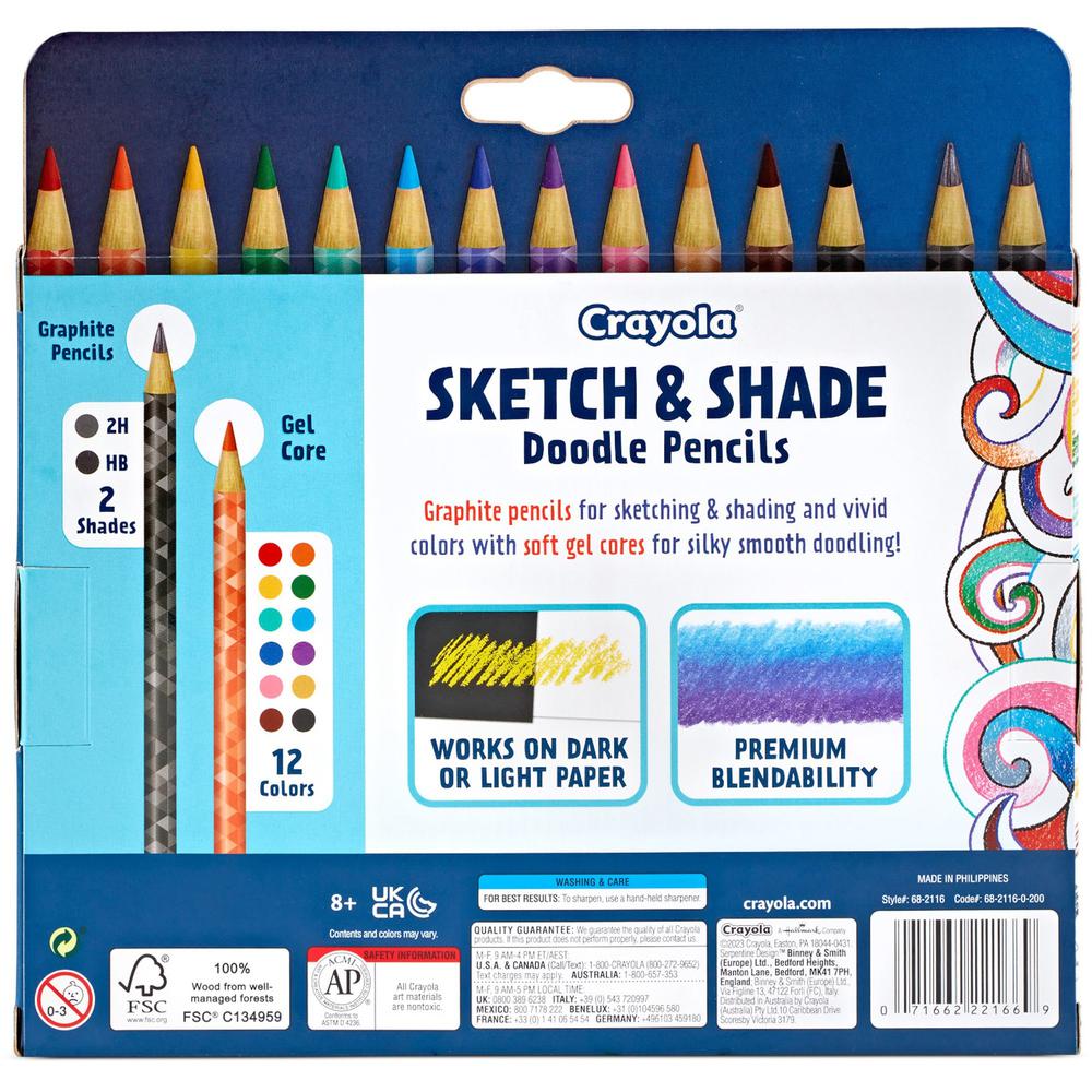 Crayola Sketch & Shade Doodle Pencils - 2H, HB Lead - Graphite Lead - Multicolor Barrel - 14 / Pack. Picture 6