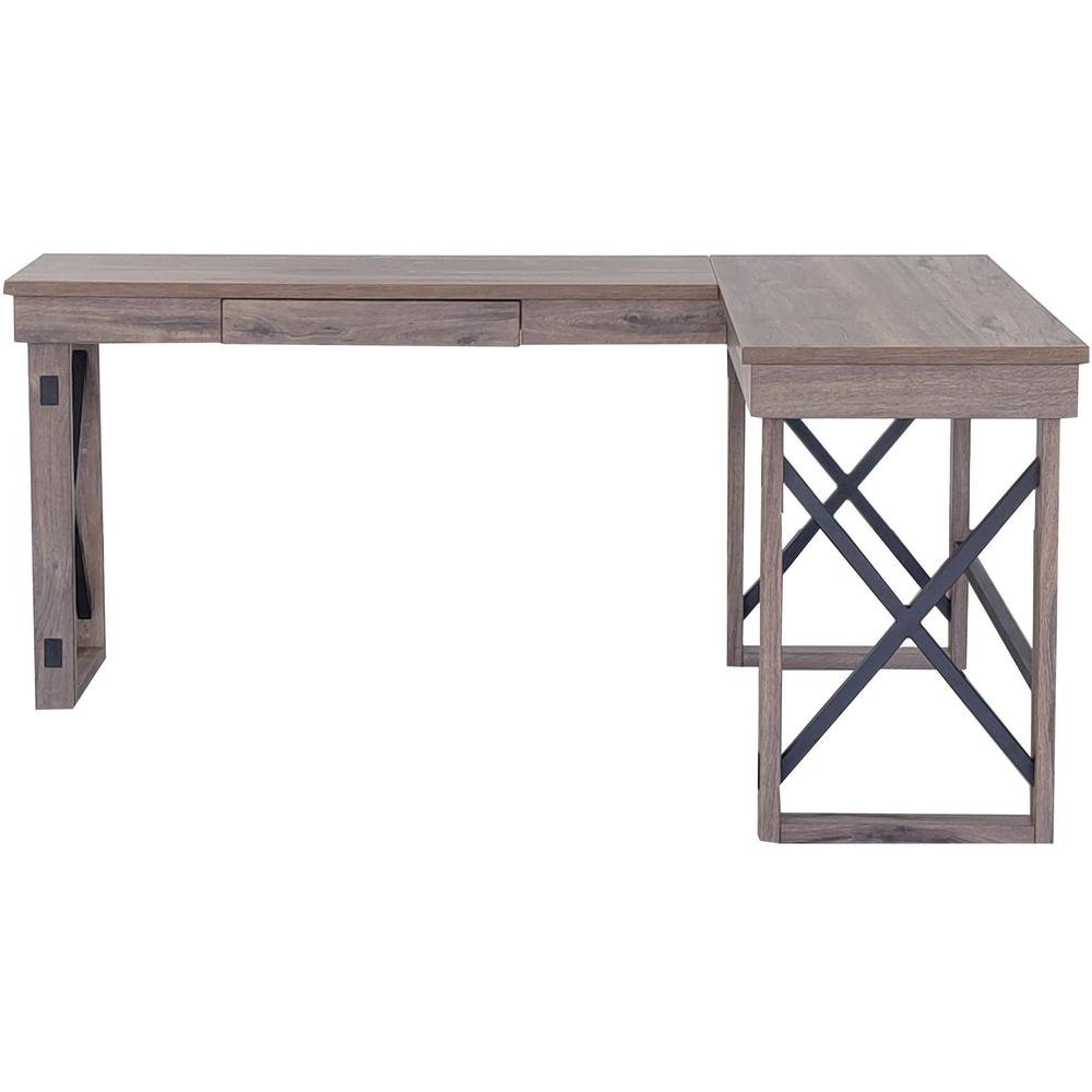LYS L-Shaped Industrial Desk - L-shaped Top - 200 lb Capacity x 52.13" Table Top Width x 19.75" Table Top Depth - 29.50" Height - Assembly Required - Aged Oak - Medium Density Fiberboard (MDF) - 1 Eac. Picture 7