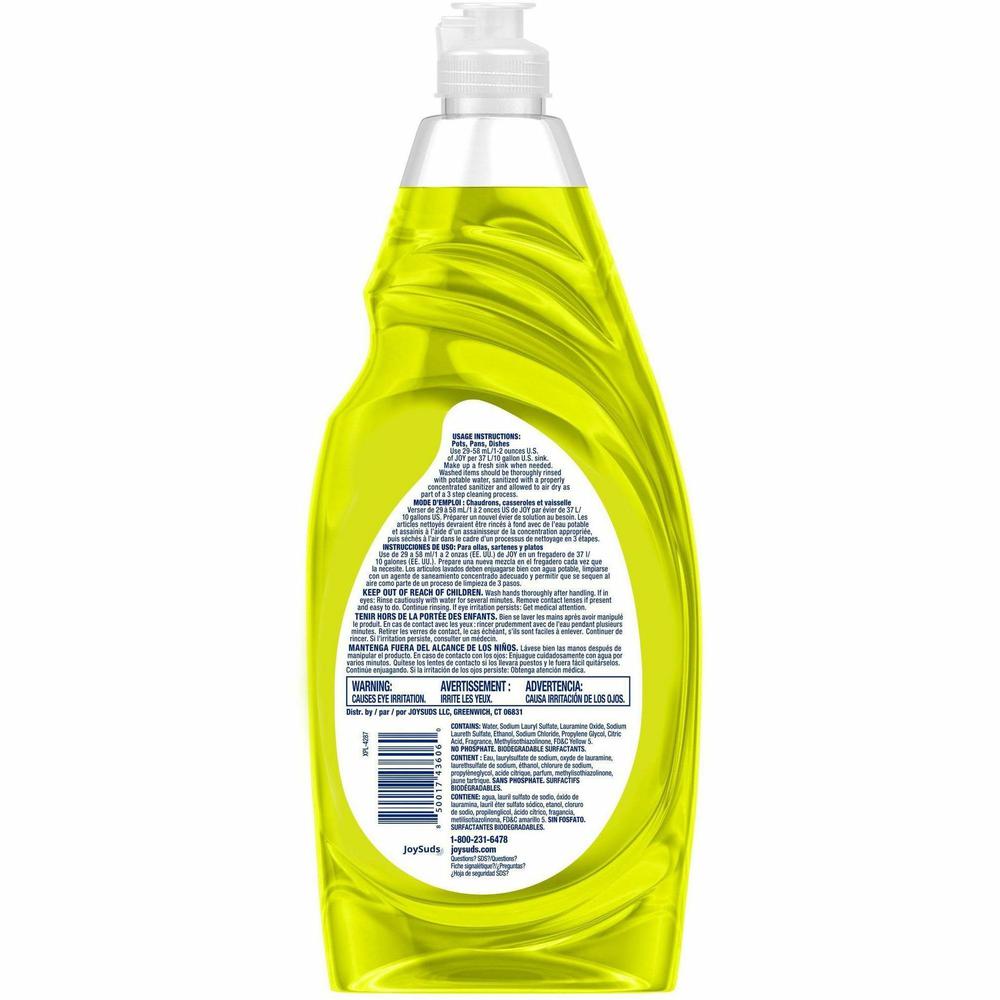 JoySuds Professional Dishwashing Detergent - Concentrate - 38 fl oz (1.2 quart) - Lemon Scent - 8 / Carton - Yellow. Picture 2