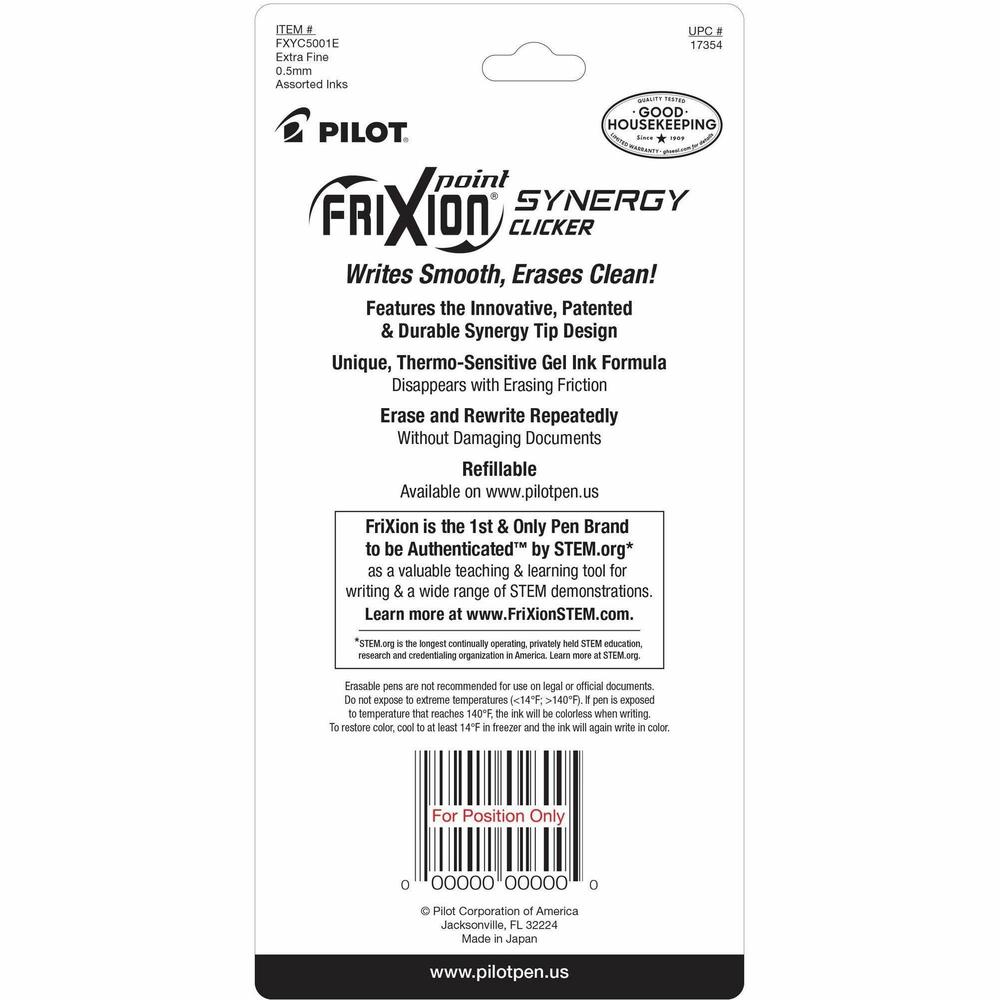 FriXion Synergy Clicker Erasable Gel Pen - Extra Fine Pen Point - 0.5 mm Pen Point Size - Retractable - Assorted - 5 / Pack. Picture 2