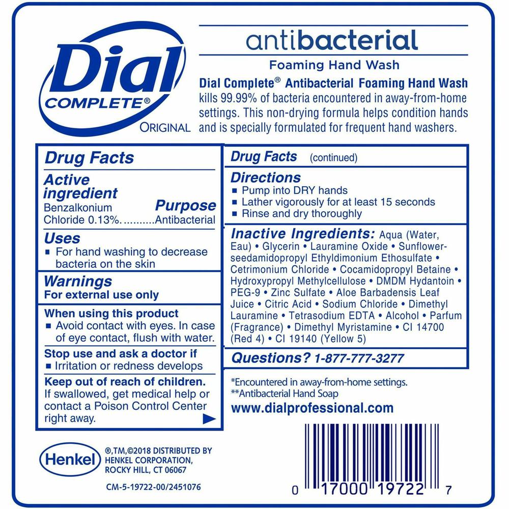 Dial Antibacterial Foaming Hand Wash - Original ScentFor - 57.5 fl oz (1700 mL) - Hand - Antibacterial - Orange - 1 Each. Picture 3