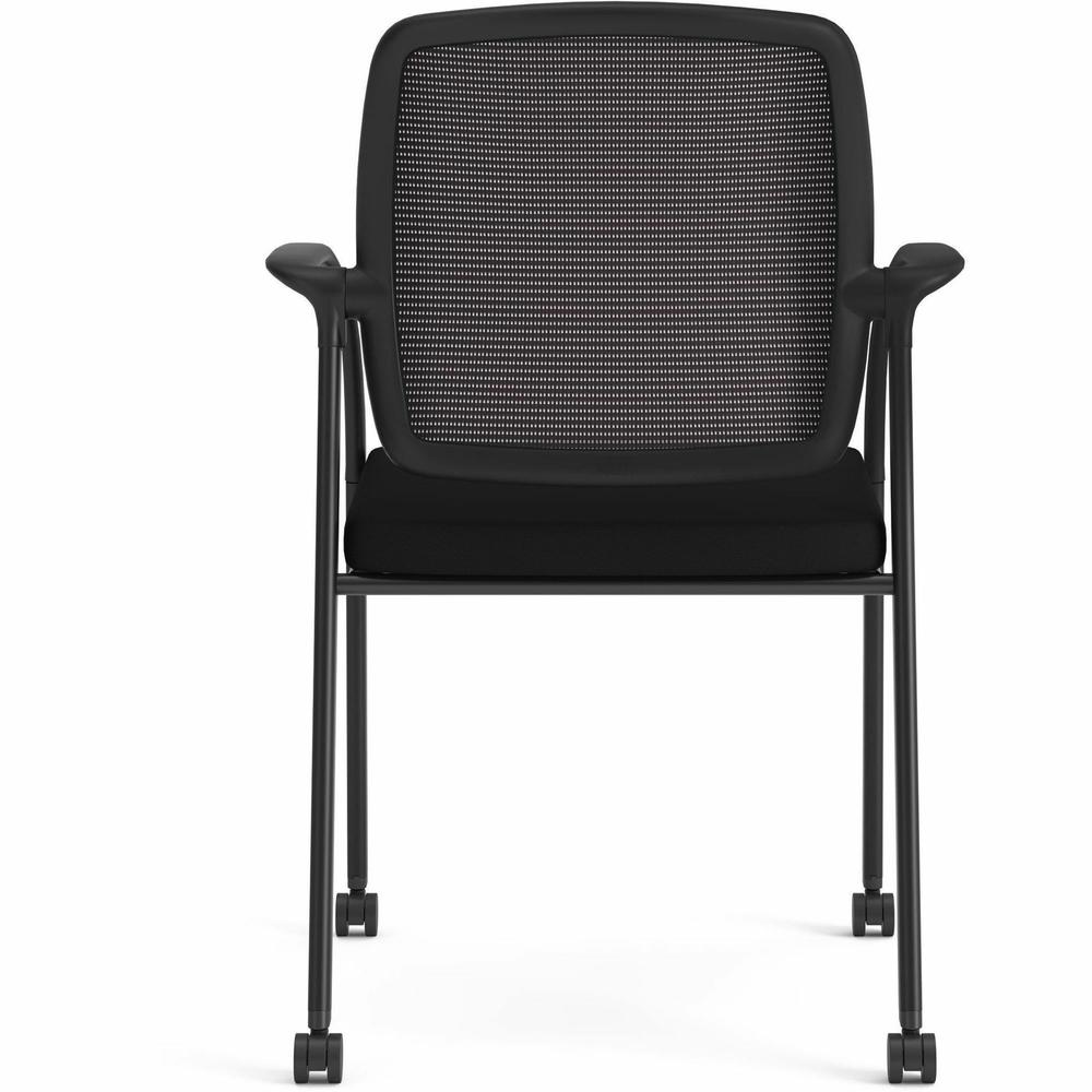 HON Nucleus Guest Chairs - Black Fabric Seat - Black Mesh Back - Four-legged Base - Armrest - 1 Each. Picture 2