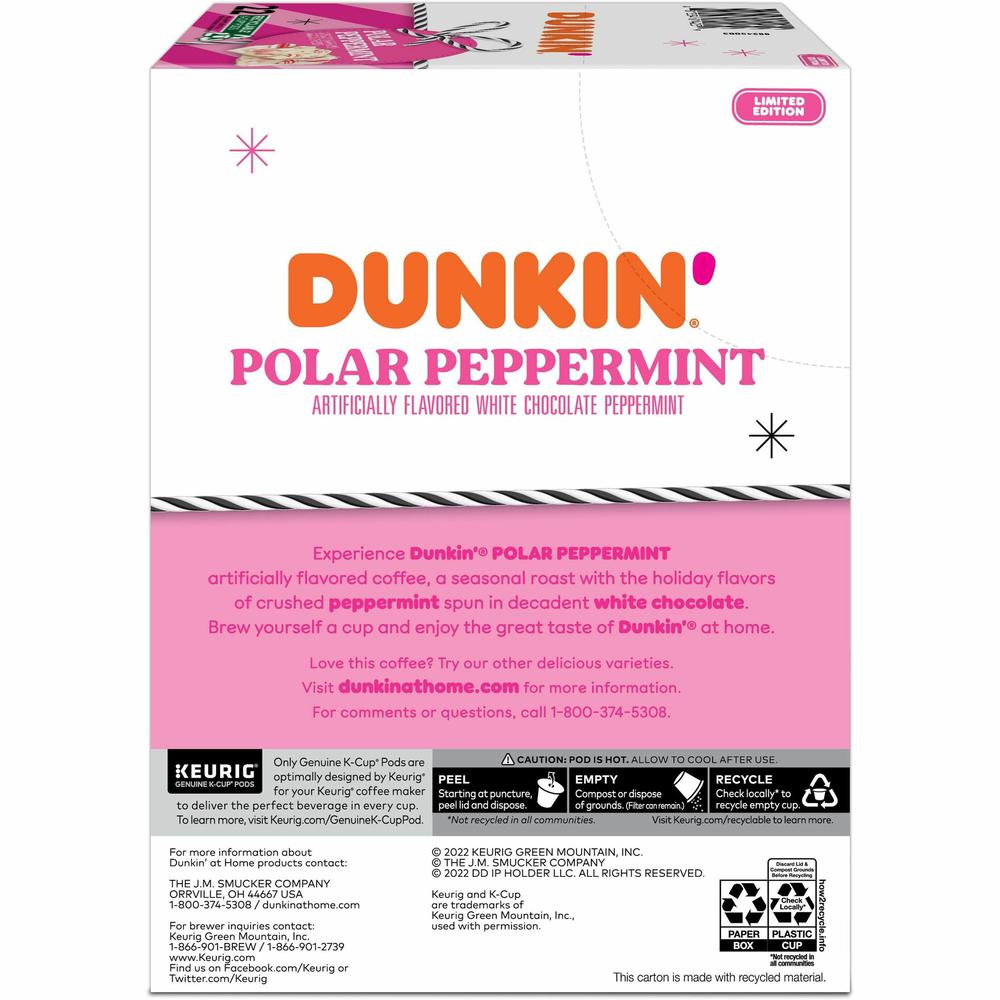Dunkin'&reg; K-Cup Polar Peppermint Coffee - Compatible with Keurig K-Cup Brewer - Medium - 22 / Box. Picture 6