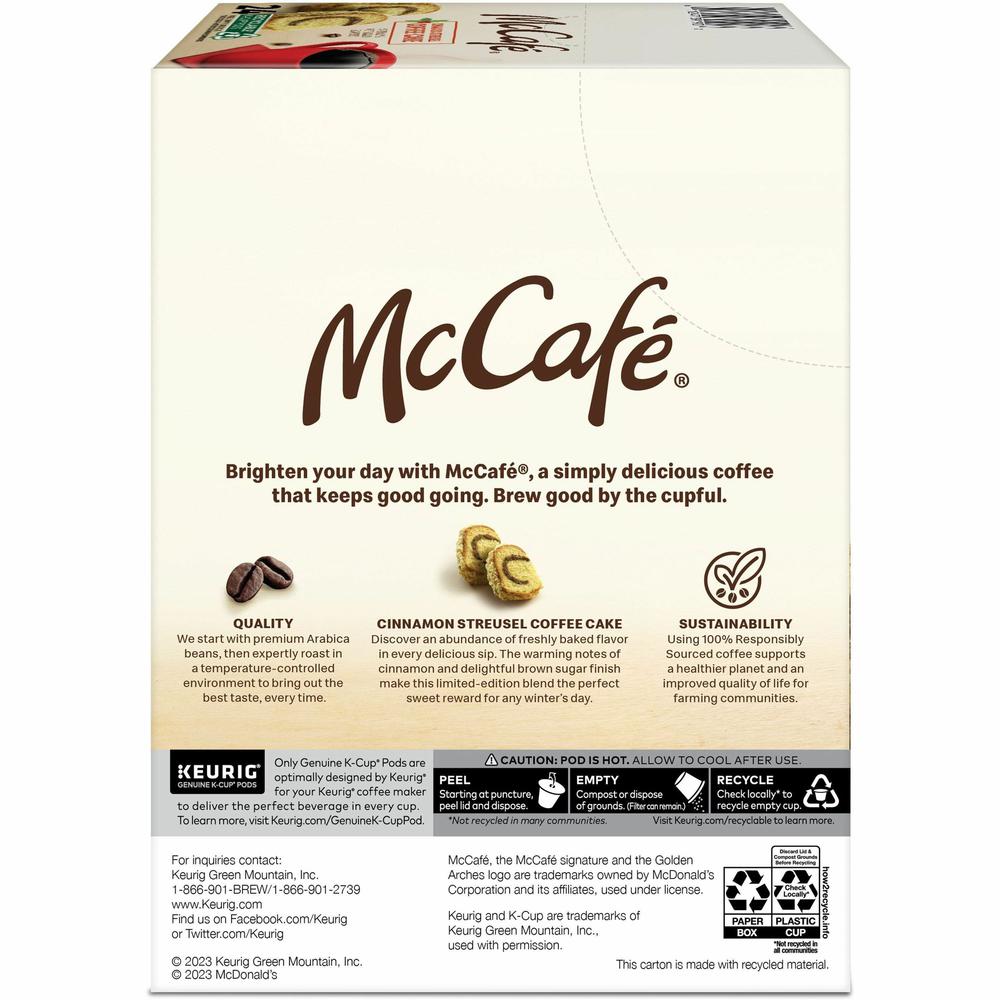 McCafe K-Cup Cinnamon Streusel Cake Coffee - Compatible with Keurig K-Cup Brewer - Light - 24 / Box. Picture 5
