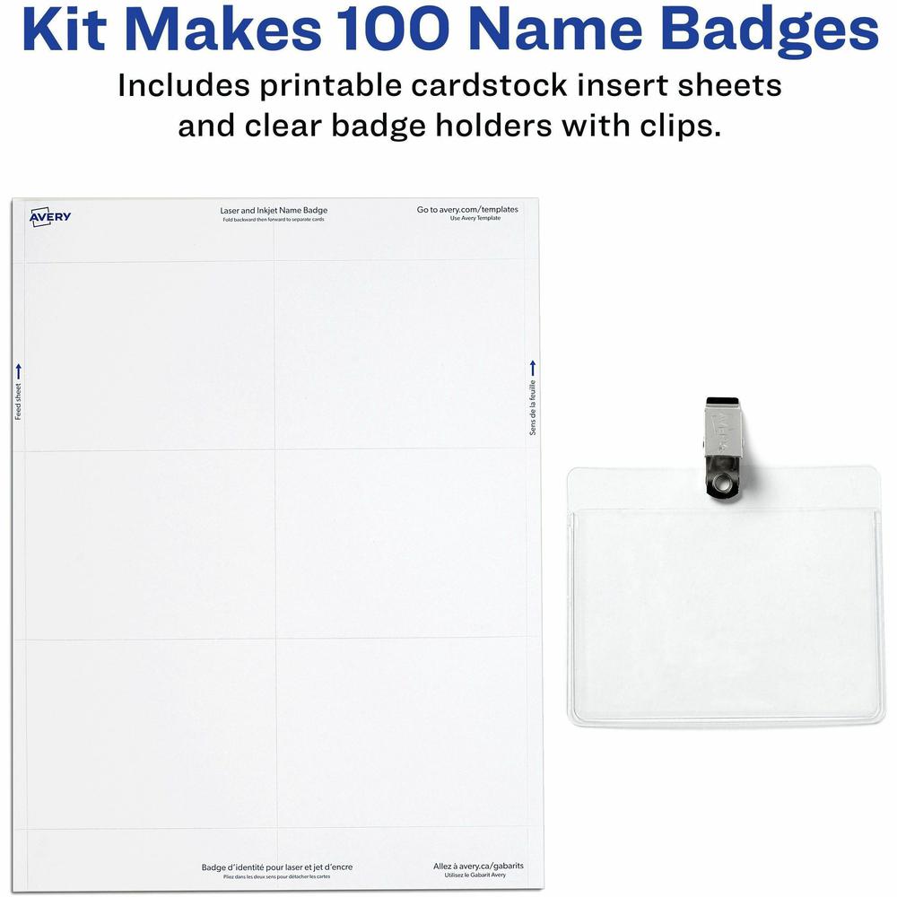 Avery&reg; Garment Friendly Clip Style Name Badge Kitfor Laser and Inkjet Printers - 3 1/2" x 2 1/4" - 100 / Box - Durable, Reusable, Printable - White. Picture 5