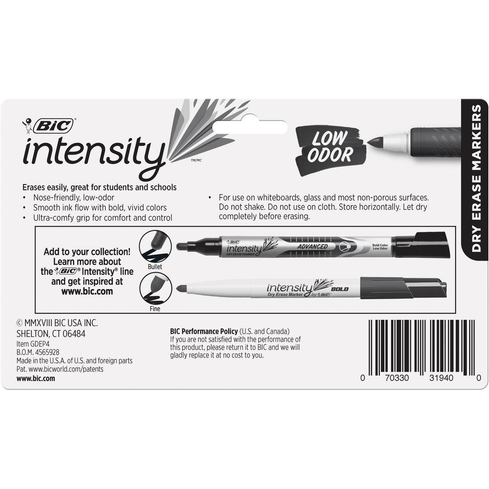 BIC Intensity Fine Point Whiteboard Marker - Fine Marker Point - Blue, Black, Red, Green - 4 / Pack. Picture 4