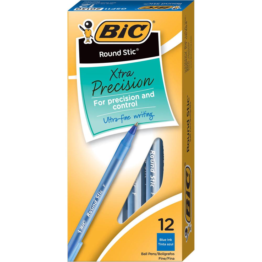 BIC Round Stic Ballpoint Pens - Fine Pen Point - Blue - Blue Barrel - 1 Dozen. Picture 5
