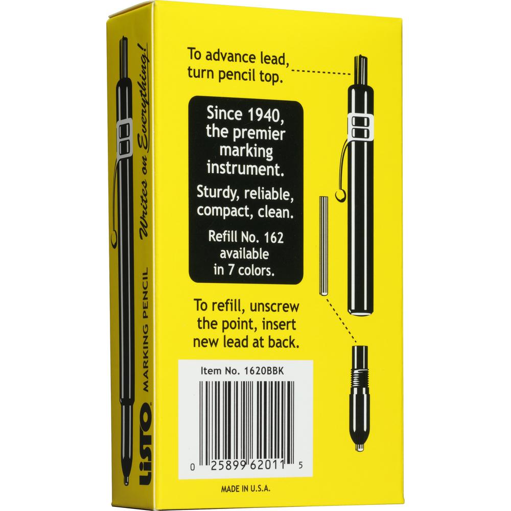 Listo Marking Pencils - Refillable - Black Lead - Black Barrel - 1 Dozen. Picture 4