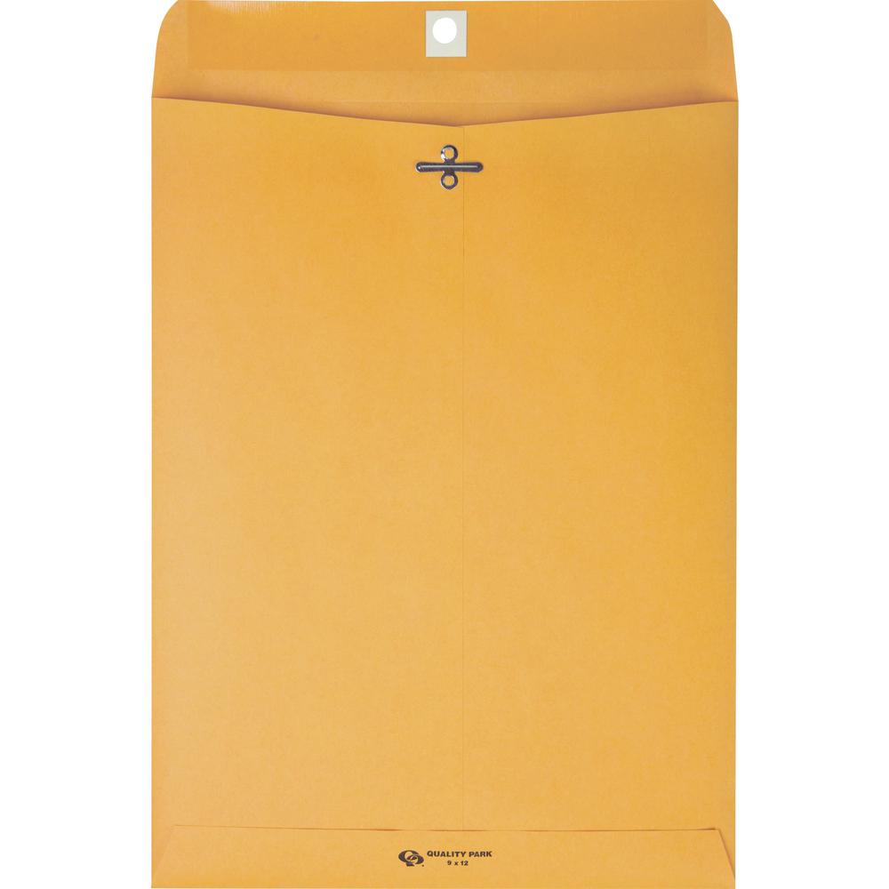 Quality Park 9 x 12 Clasp Envelopes with Deeply Gummed Flaps - Clasp - #90 - 9" Width x 12" Length - 28 lb - Gummed - Kraft - 100 / Box - Kraft. Picture 5