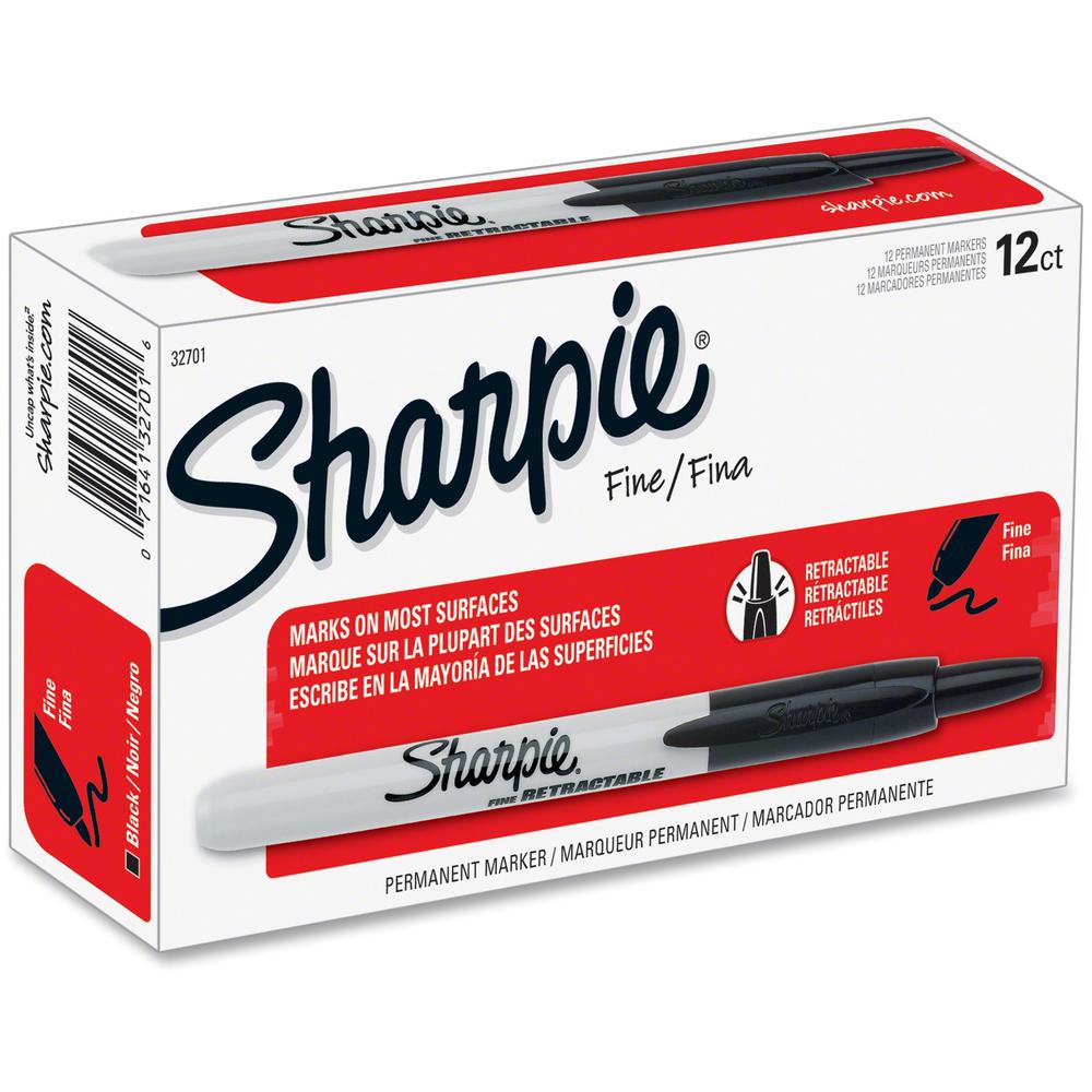 Sharpie Retractable Permanent Marker - Fine Marker Point - Retractable - Black - 1 Dozen. Picture 3