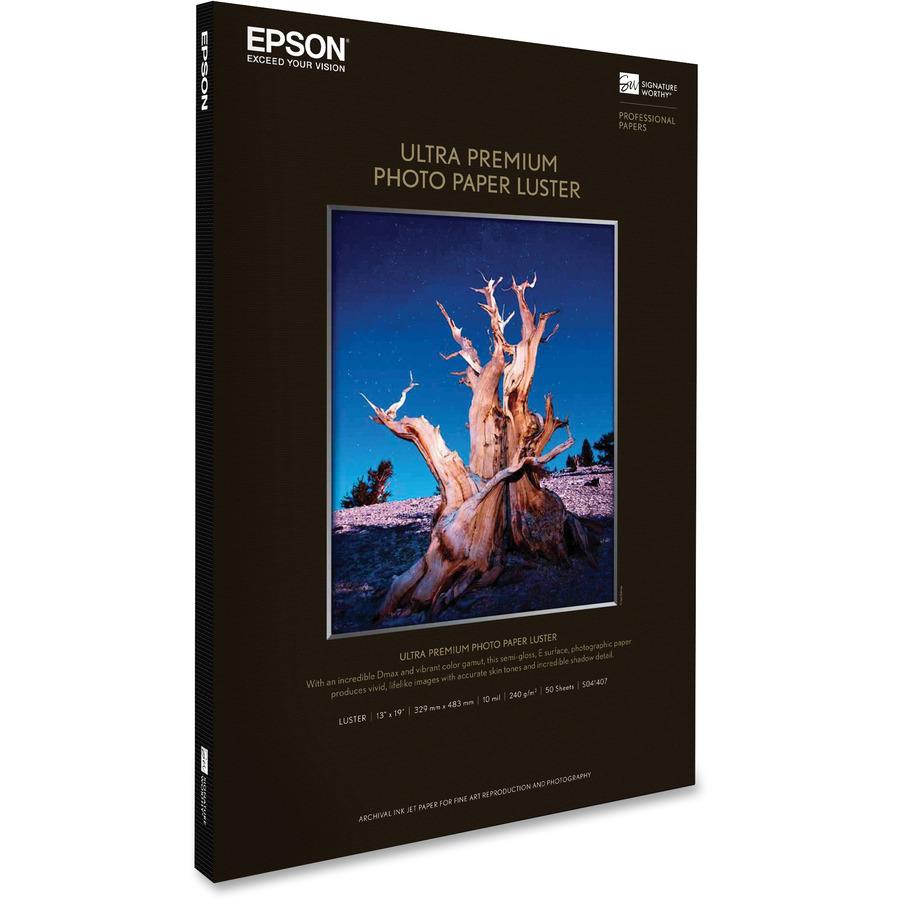Epson Ultra Premium Luster Photo Paper - 97 Brightness - 97% Opacity - Super B - 13" x 19" - 64 lb Basis Weight - Luster - 50 / Pack. Picture 2