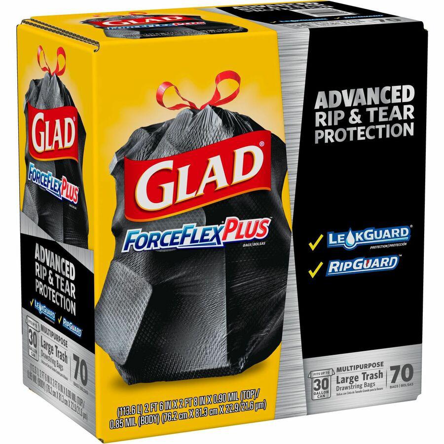 Glad Large Drawstring Trash Bags - ForceFlexPlus - 30 gal Capacity - 30" Width x 32" Length - 1.05 mil (27 Micron) Thickness - Black - 70/Carton - Office Waste. Picture 10
