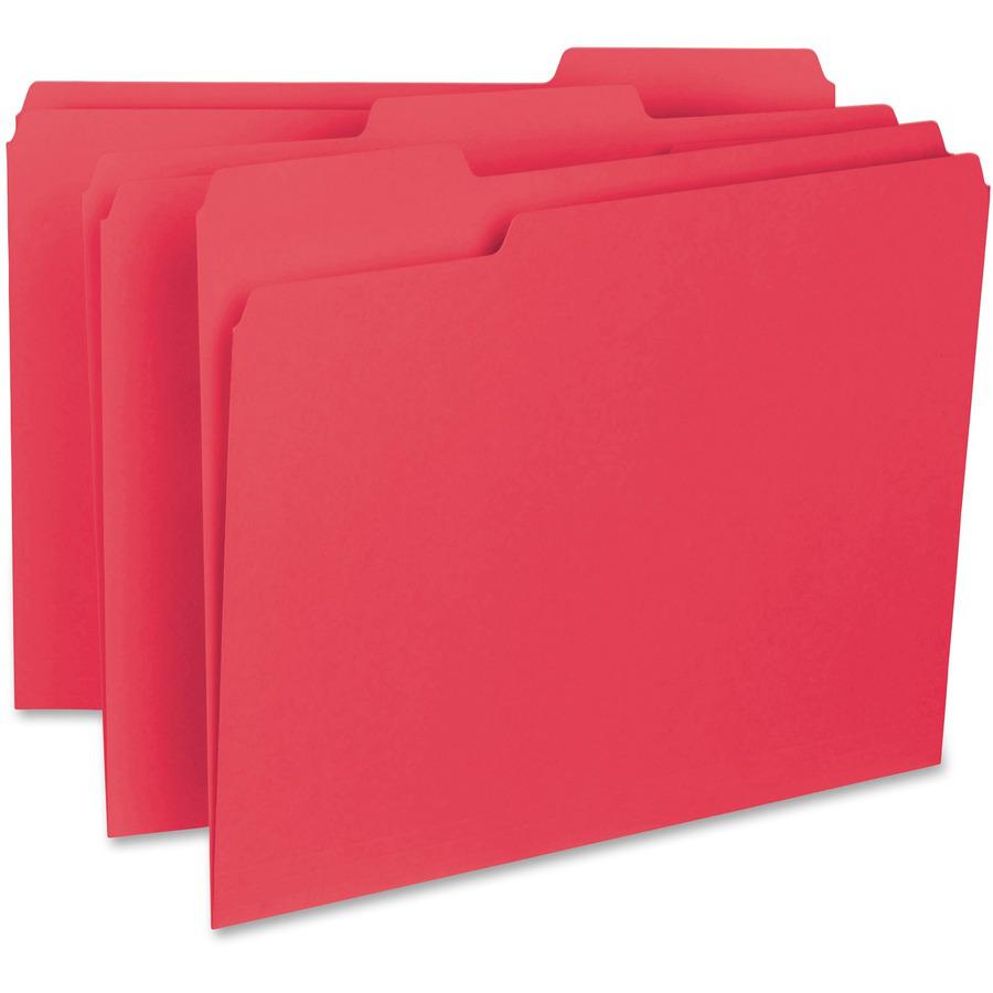 Smead 1/3 Tab Cut Letter Recycled Hanging Folder - 8 1/2" x 11" - 3/4" Expansion - Top Tab Location - Assorted Position Tab Position - Vinyl - Red - 10% Recycled - 100 / Box. Picture 5
