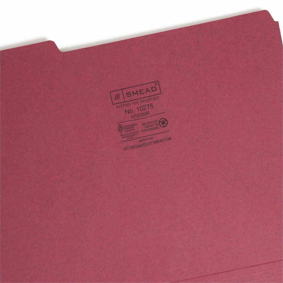 Smead 1/3 Tab Cut Letter Recycled Hanging Folder - 8 1/2" x 11" - 3/4" Expansion - Top Tab Location - Assorted Position Tab Position - Maroon - 10% Recycled - 100 / Box. Picture 8
