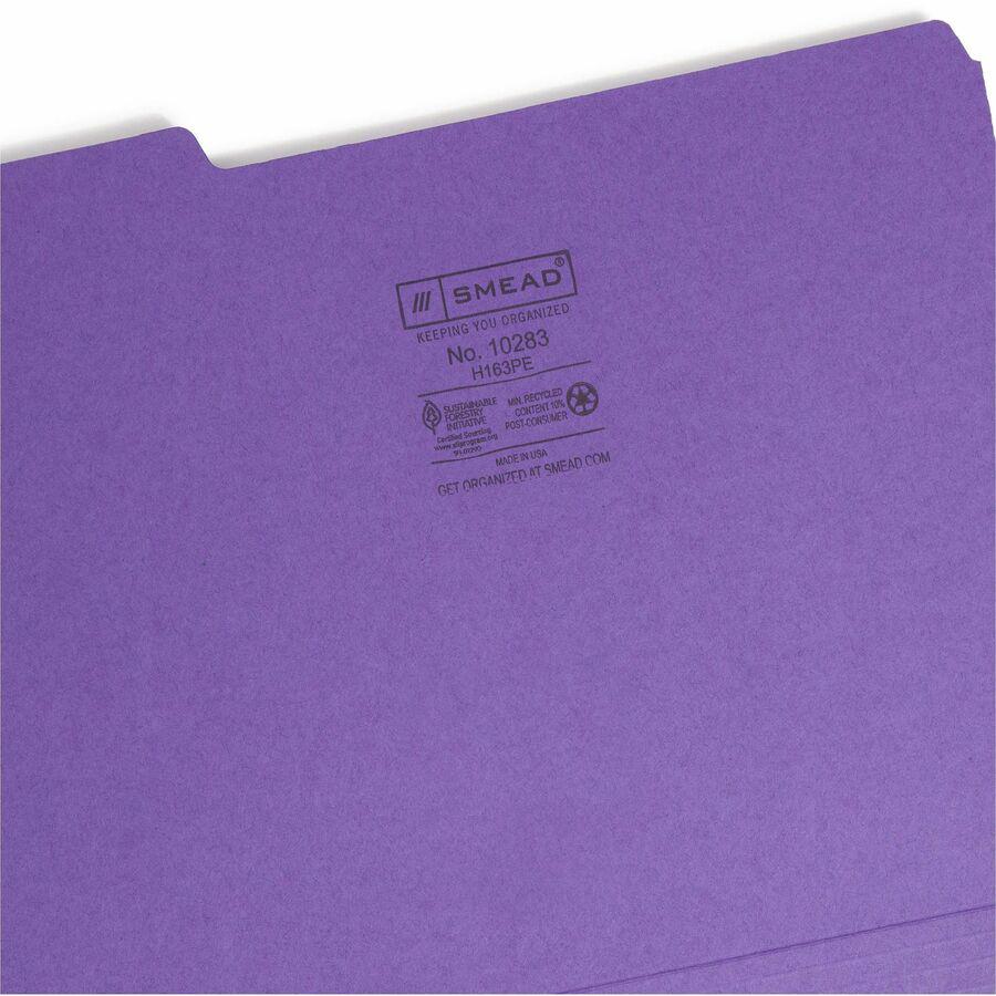 Smead 1/3 Tab Cut Letter Recycled Hanging Folder - 8 1/2" x 11" - 3/4" Expansion - Top Tab Location - Assorted Position Tab Position - Purple - 10% Recycled - 100 / Box. Picture 7