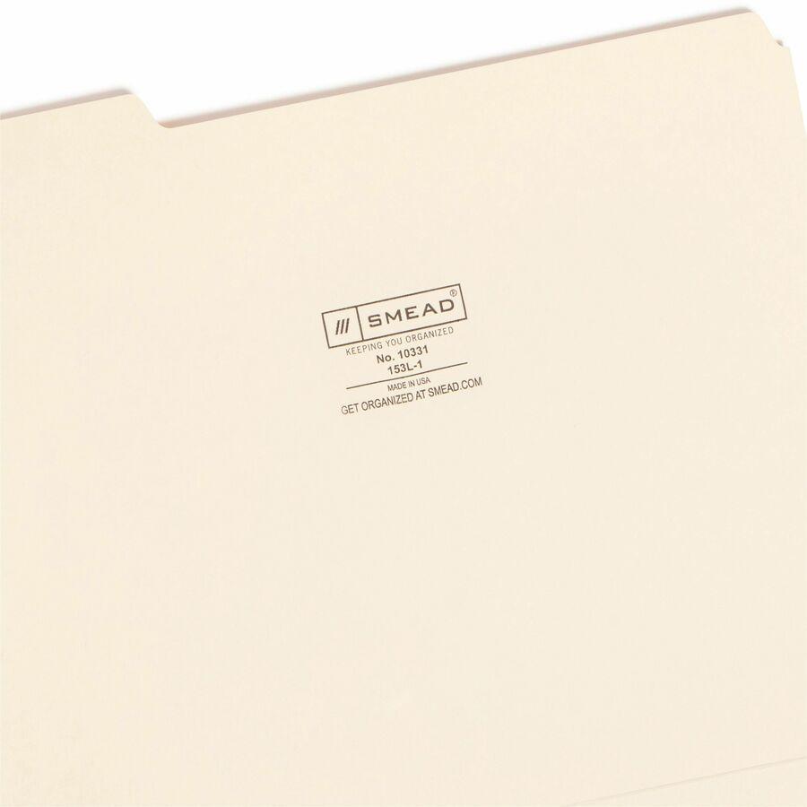 Smead 1/3 Tab Cut Letter Recycled Top Tab File Folder - 8 1/2" x 11" - 3/4" Expansion - Top Tab Location - Left Tab Position - Manila - Manila - 10% Recycled - 100 / Box. Picture 4