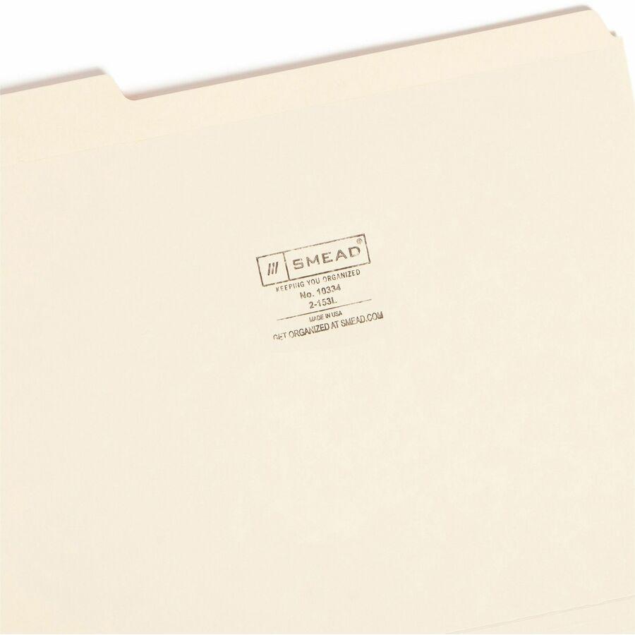 Smead 1/3 Tab Cut Letter Recycled Top Tab File Folder - 8 1/2" x 11" - 3/4" Expansion - Top Tab Location - Assorted Position Tab Position - Manila - 10% Recycled - 100 / Box. Picture 8