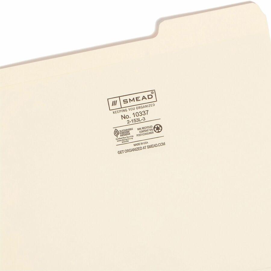 Smead 1/3 Tab Cut Letter Recycled Top Tab File Folder - 8 1/2" x 11" - 3/4" Expansion - Top Tab Location - Right Tab Position - Manila - 10% Recycled - 100 / Box. Picture 8