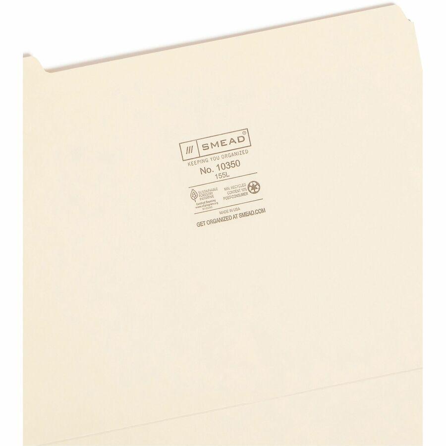 Smead 1/5 Tab Cut Letter Recycled Top Tab File Folder - 8 1/2" x 11" - 3/4" Expansion - Top Tab Location - Assorted Position Tab Position - Manila - 10% Recycled - 100 / Box. Picture 8