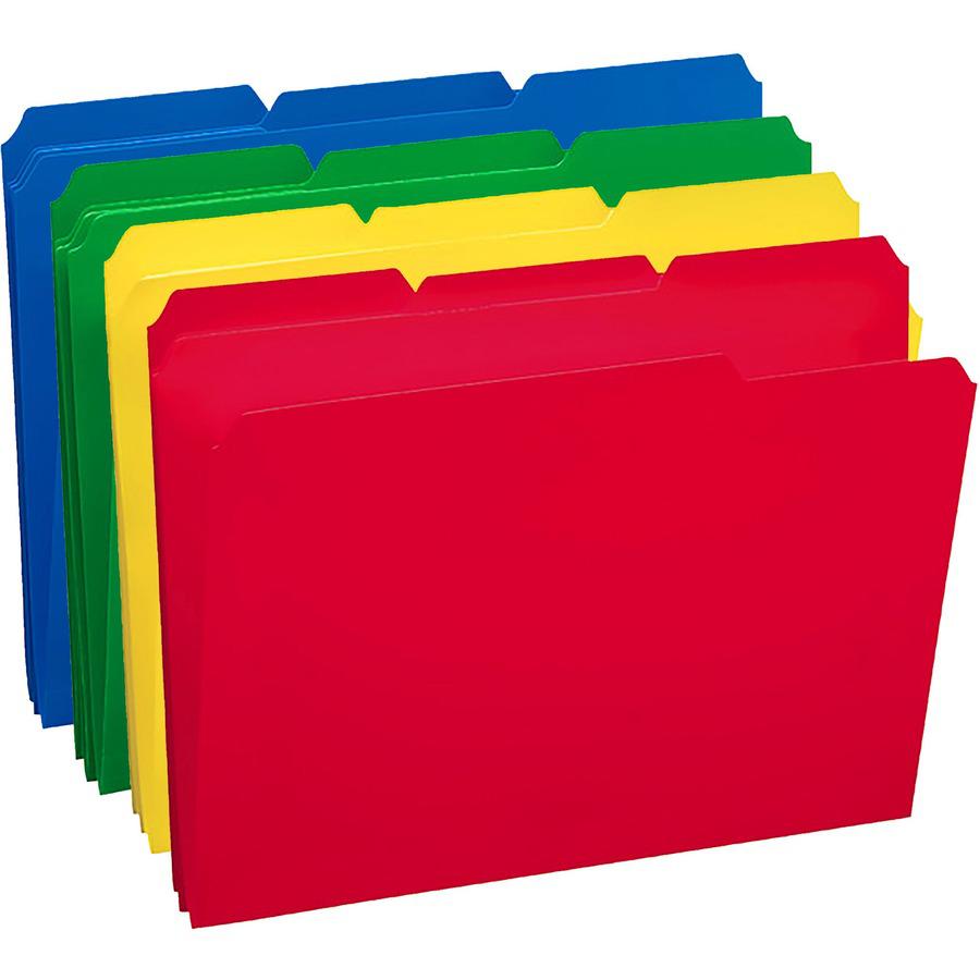 Smead 1/3 Tab Cut Letter Top Tab File Folder - 8 1/2" x 11" - 3/4" Expansion - Top Tab Location - Assorted Position Tab Position - Polypropylene - Blue, Green, Yellow, Red - 24 / Box. Picture 8